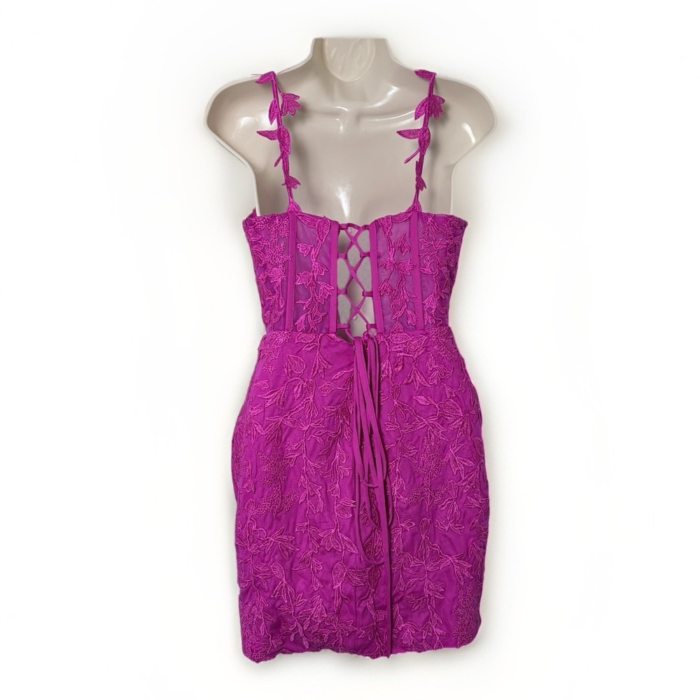 Pink Corset Bustier Mesh Lined Mini Dress Fairycore Party Coquette Sz 6 Lace-up - Picture 3 of 8